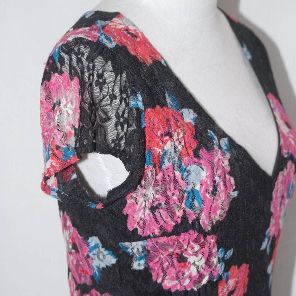 Cocktail Formal Dress EUC Womens Large Floral Black Lace Peekaboo Back - Picture 4 of 7
